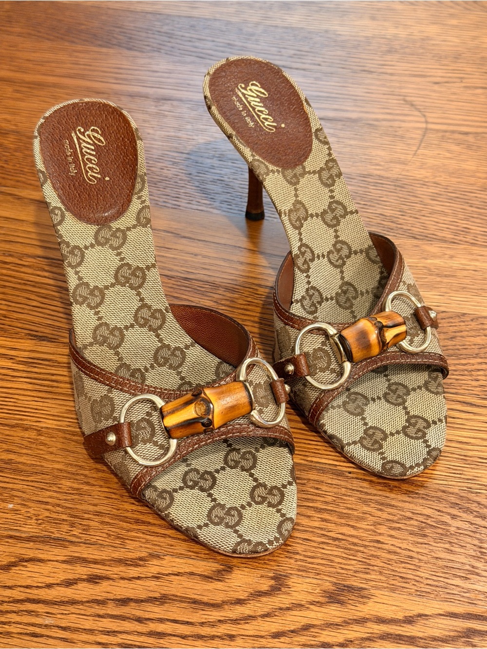 Gucci Authentic Cinghiale GG Monogram Mule Sandals Slides  with Bamboo Horsebit
